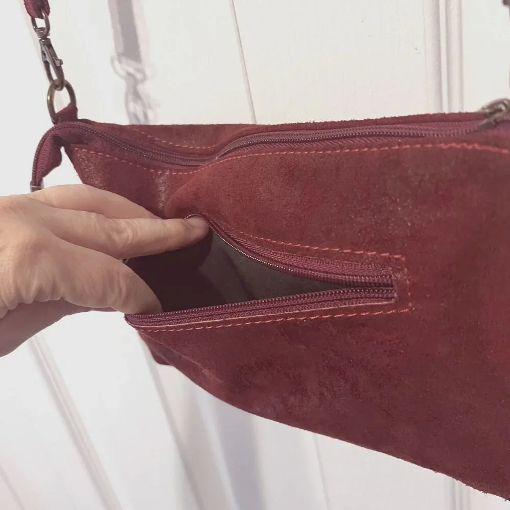 Borse In Pelle-Deines-Soft Calf Leather Crossbody Red Purse-Tassels-Adj Strap - Picture 11 of 15